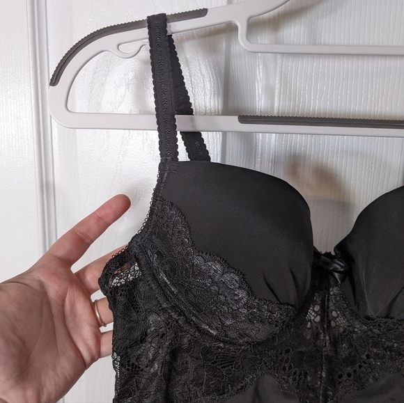 EUC Sophie b. Intimates Black Lacey Underwire Bow Detail‎ Chemise Size Small - Picture 7 of 9